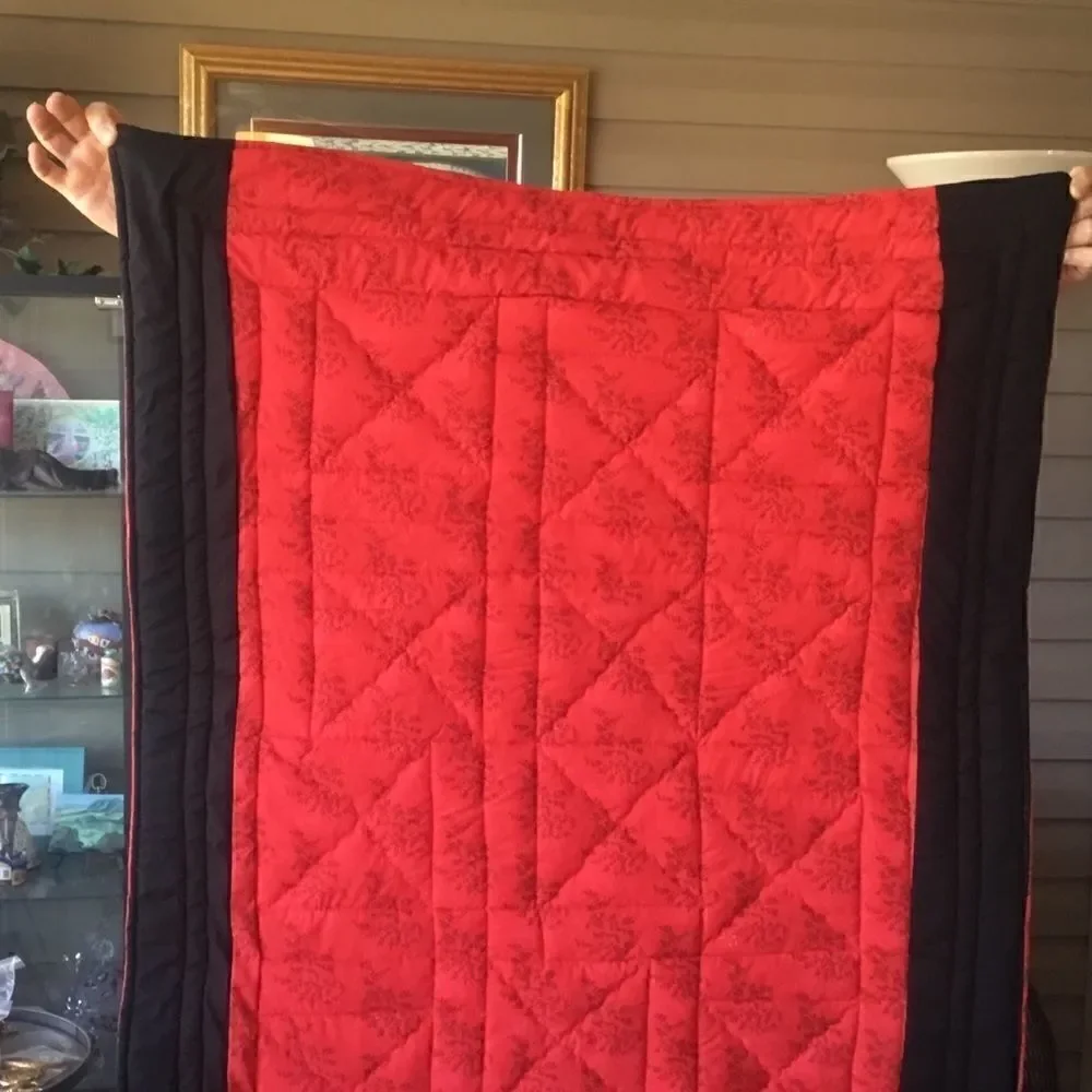 NWT Hand Crafted Red/Black/Grey/White Quilt